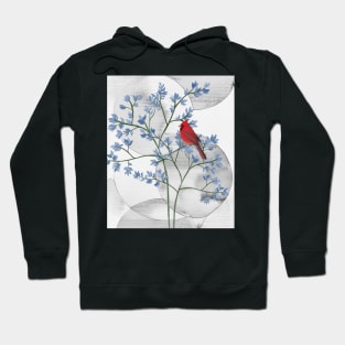 A red bird on a blue tree Hoodie